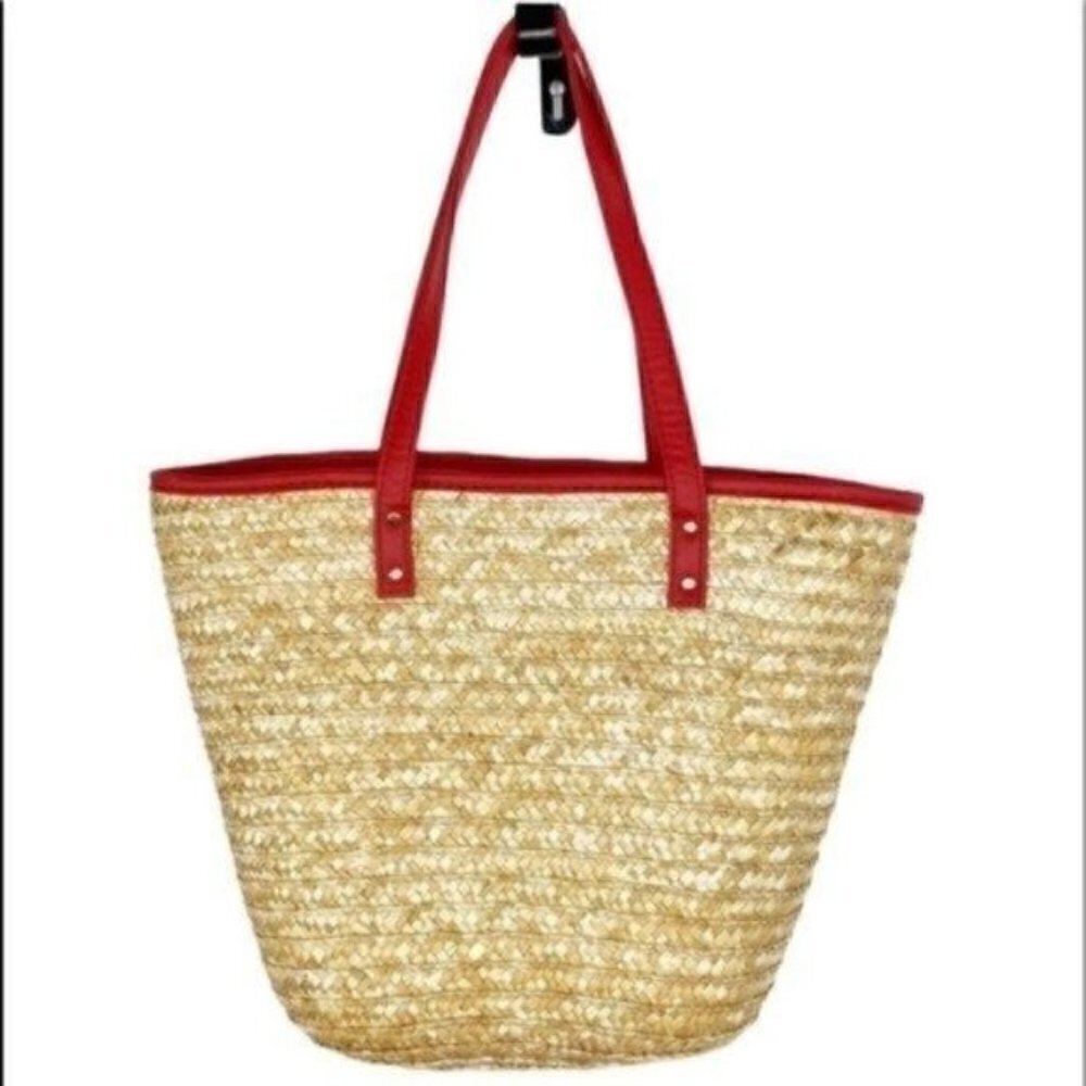 Laura Geller Beauty Lined straw tote beauty bag 11” X 15”  Woven Wheat Straw - Picture 2 of 8